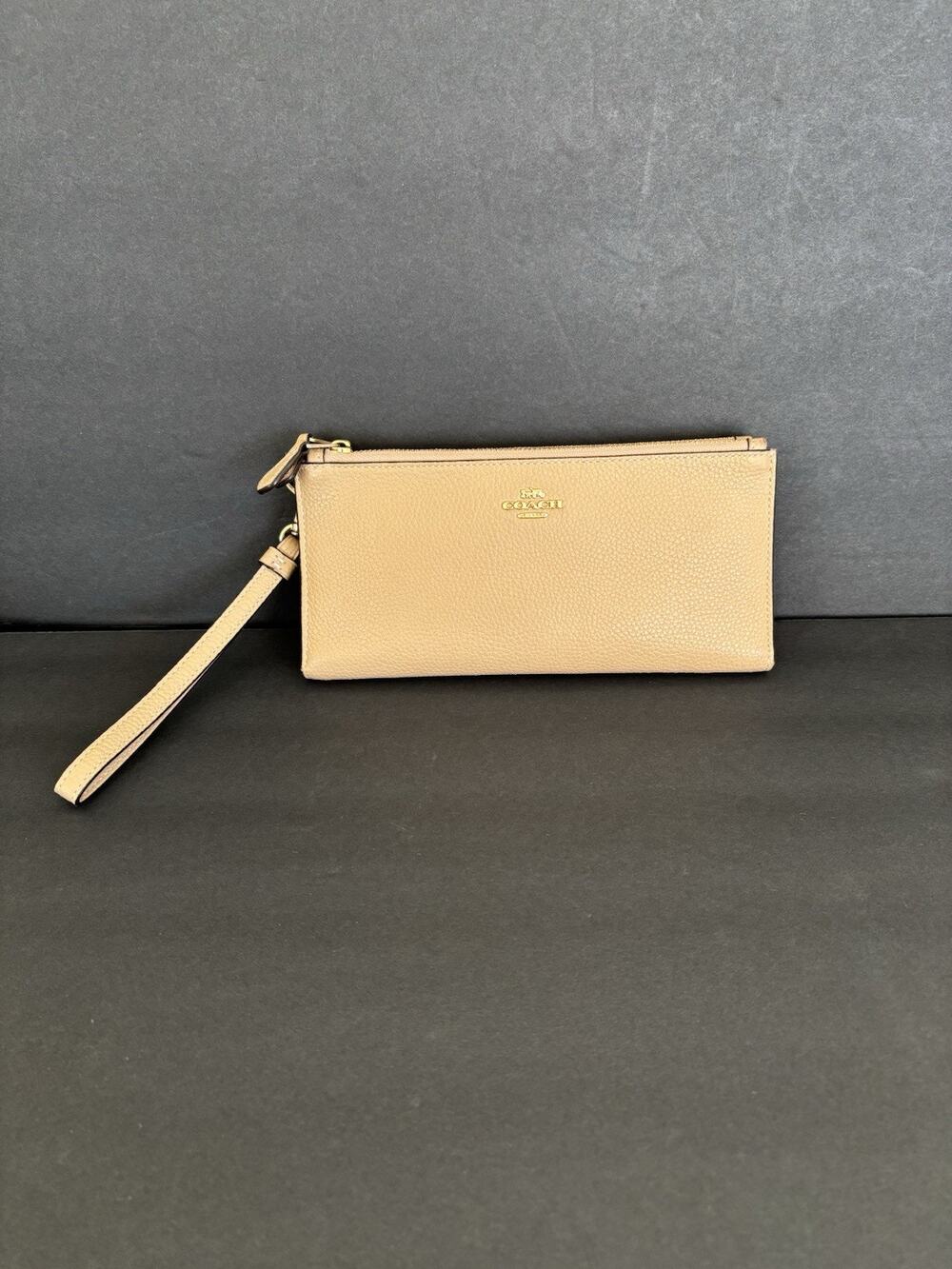 Coach Tan Pebbled Leather Double Zip Wallet C1883